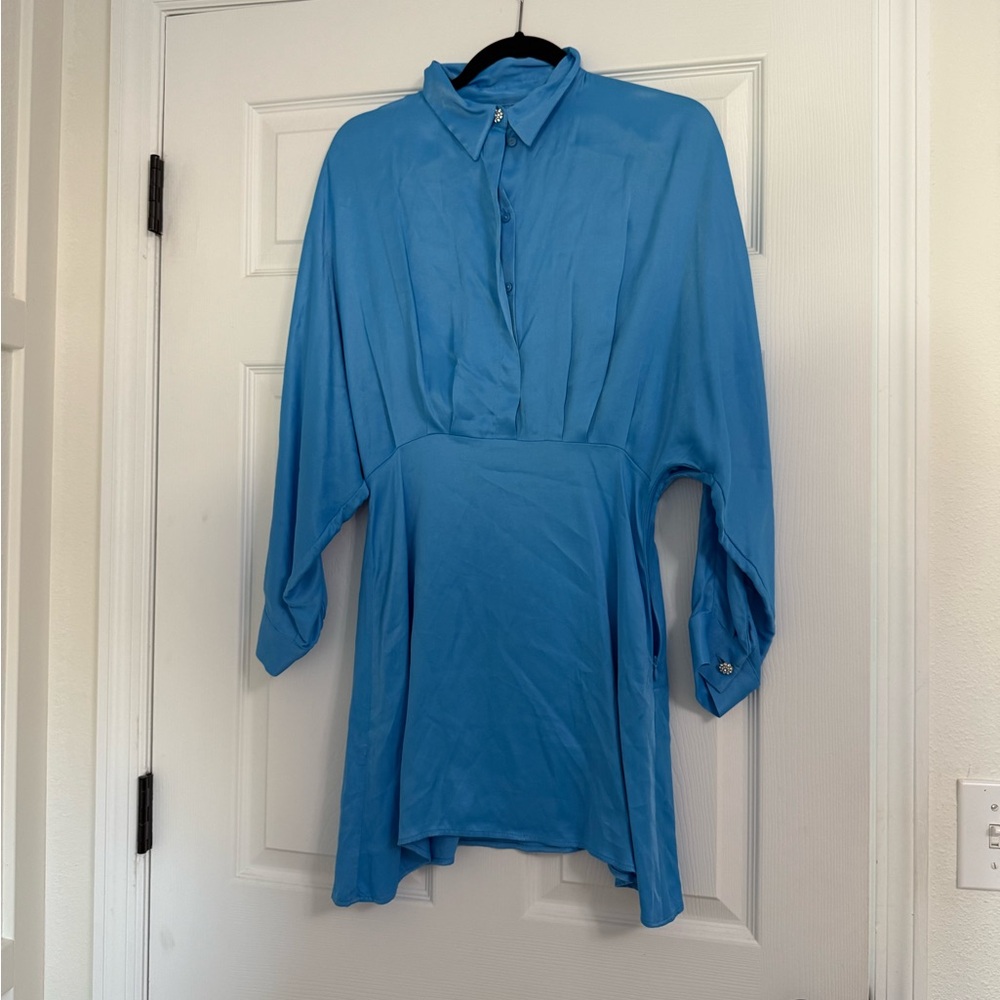 Short blue Satin Dress from Zara. NEW